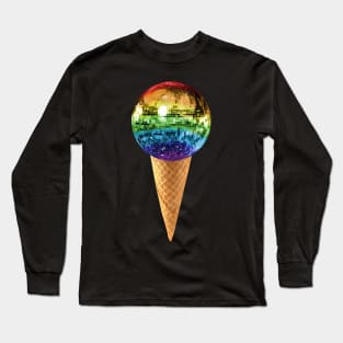 Rainbow Disco Ball Ice Cream Cone Long Sleeve T-Shirt